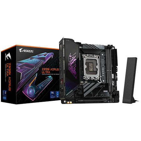 Материнская плата Gigabyte Z890I AORUS Ultra Z890 Soc-1851 2xDDR5, 2xSATA3, RAID, 2хM.2, 1xPCI-E16x, 5xUSB3.2, 1xUSB3.2 Type C, DP, HDMI, WiFi, 5Glan, Mini-ITX