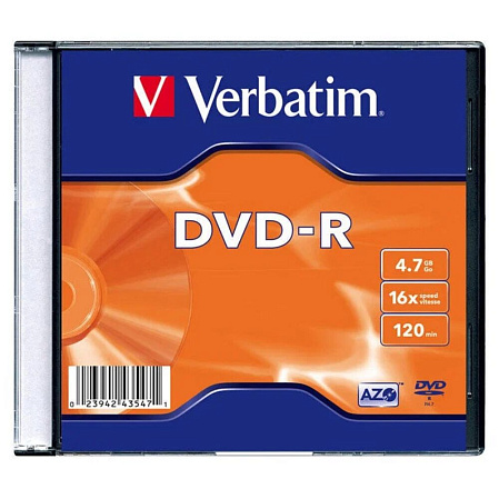 Оптический диск DVD-R диск Verbatim 4,7Gb 16x SlimBox
