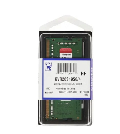 Модуль памяти SO-DIMM DDR4 4Gb PC21300 2666Mhz Kingston CL19 (KVR26S19S6/4)