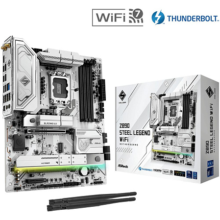 Материнская плата ASRock Z890 Steel Legend WiFi Z890 Soc-1851 4xDDR5, 4xSATA3, RAID, 4хM.2, 3xPCI-E16x, 6xUSB3.2, 2xUSB3.2 Type C, DP, HDMI, WiFi 2.5Glan, ATX