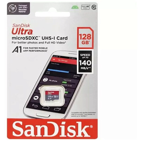Карта памяти Micro SecureDigital 128Gb SanDisk Ultra microSDXC class 10 UHS-1 (SDSQUAB-128G-GN6MN)