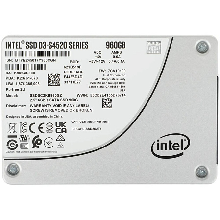 Внутренний SSD-накопитель 960Gb Intel SSDSC2KB960GZ01 SATA3 2.5" S4520-Series