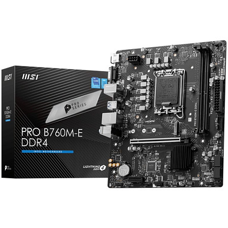 Материнская плата MSI Pro B760M-E DDR4 B760 Socket-1700 2xDDR4, 4xSATA3, 1xM.2, 1xPCI-E16x, 2xUSB3.2, D-Sub, HDMI, Glan, mATX