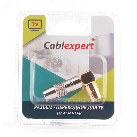 Разьем Cablexpert TVPL-08 ,TV (мама) позолоченный, латунь OD8.5, 90 градусов, блистер