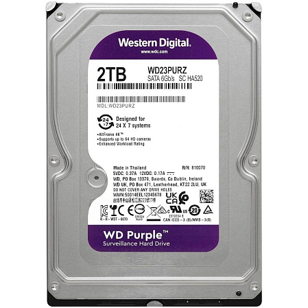 Внутренний жесткий диск 3,5" 2Tb Western Digital (WD23PURZ) 64Mb 5400rpm SATA3 Purple