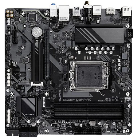 Материнская плата Gigabyte B650M D3HP AX Socket-AM5 AMD B650 4xDDR5, 4xSATA3, RAID, 2xM.2, 1xPCI-E16x, 3xUSB3.2, 1xUSB3.2 Type C, 2xDP, HDMI, WiFi, 2.5Glan, mATX Ret