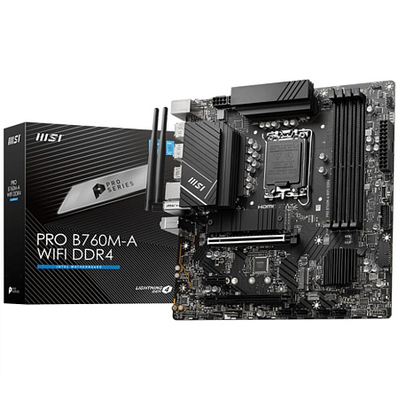 Материнская плата MSI Pro B760M-A WiFi DDR4 B760 Socket-1700 4xDDR4, 4xSATA3, RAID, 2xM.2, 2xPCI-E16x, 4xUSB3.2, 2xDP, 2xHDMI, WiFi, 2.5Glan, mATX