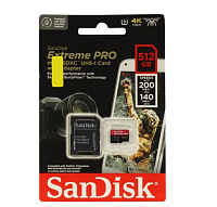 Карта памяти Micro SecureDigital 512Gb SanDisk Extreme Pro microSDXC class 10 UHS-1 U3 V30 (SDSQXCD-512G-GN6MA) + адаптер