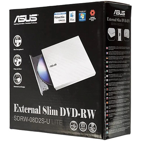 Внешний привод DVD-RW ASUS SDRW-08D2S-U Lite DVD±R/±RW USB 2.0 белый