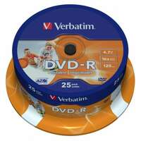 Оптический диск DVD-R диск Verbatim 4,7Gb 16x 25шт. Printable CakeBox (43538)